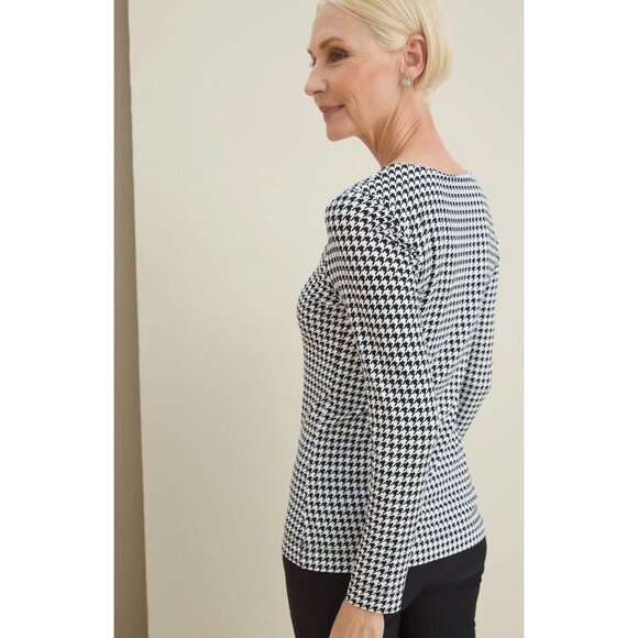 Chicos 2 Womens Houndstooth Long Sleeve Top layering tee size large black knit - Picture 5 of 14